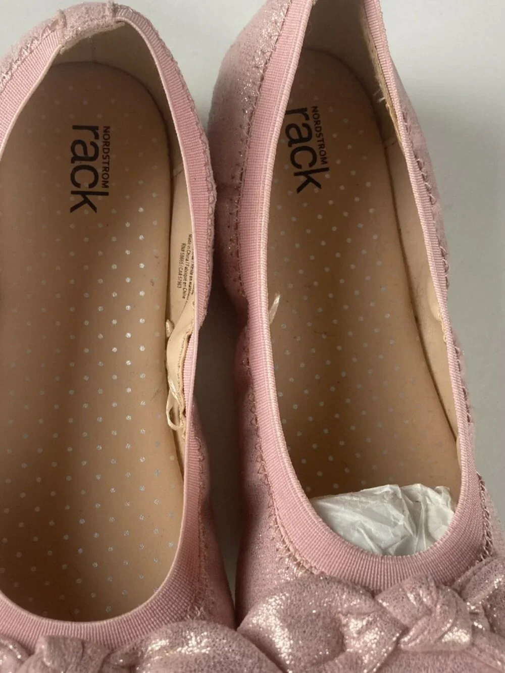 Nordstrom Rack Girls Ballet Flats Pink Shimmer Bow Slip On Shoes Size 5 Youth